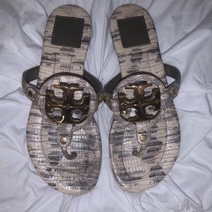 Tory Burch Leather Metal Logo Sandal